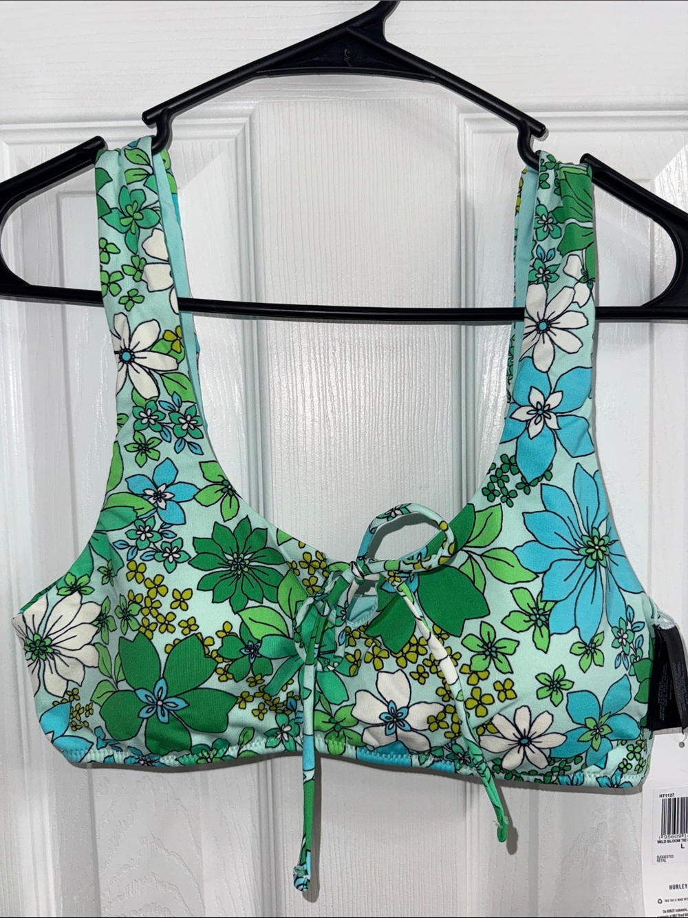 Hurley Green & Aqua Floral Bikini Top with Tie Detail